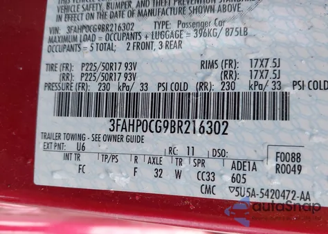 2011 Ford Fusion Sel z USA, uszkodzony, nr VIN 3FAHP0CG9BR216302